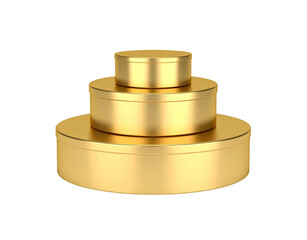 Stacked Golden Round Boxes Shiny Metallic Containers in Tiered Arrangement.