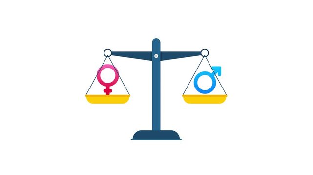 Gender equality, male and female symbols balancing on scales
