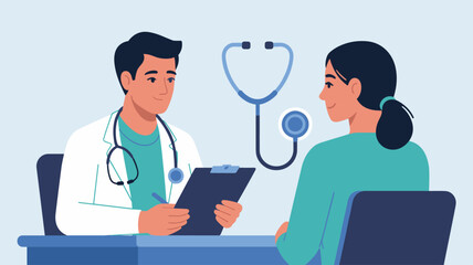 doctor consulting with a female patient at a desk vector illustration 