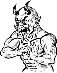 Fierce Red Demon Warrior Japanese Style vector tattoo black and white