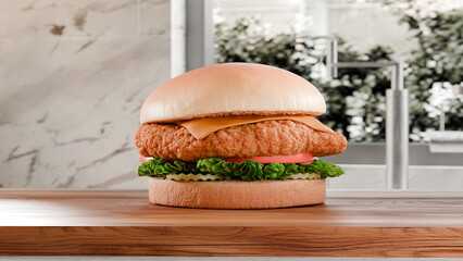 delicious crispy chicken sandwich features a perfectly fried patty, fresh lettuce, tomato, and...