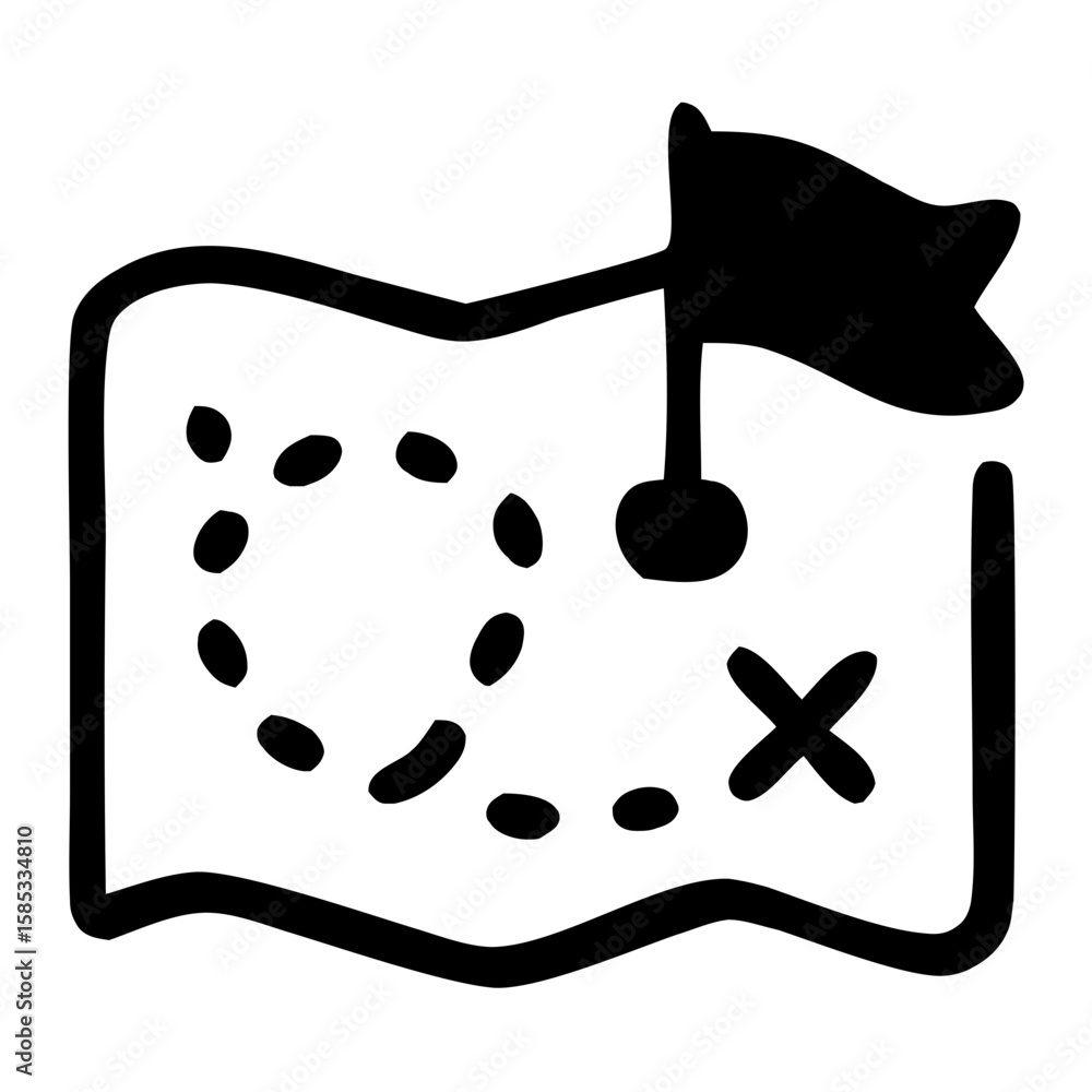 Poster simple outline route map with flag and x mark location icon