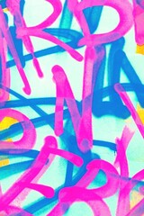 Graffiti art in neon pink, cyan on contrasting background. Urban 90s, Y2K style, vibrant colors, street vibe. Posters, digital art, modern 90s, 2000s, Y2K creative banner, summer visuals.