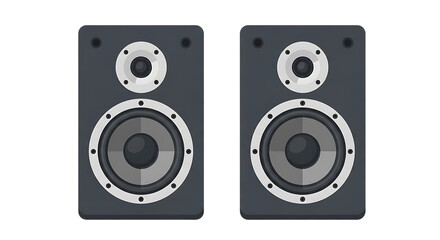 Fototapeta premium A pair of sleek, dark gray stereo speakers with silver accents, ready to play music.