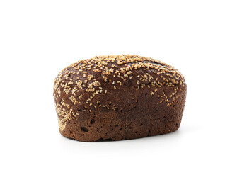 Loaf of rye bread with sesame seeds isolated on white