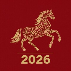 Golden horse zodiac illustration 2026