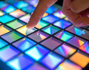 Close-Up of Glass Prisms Creating Colorful Light Mosaics in Grid