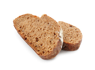 Slices of rye bread isolated on white