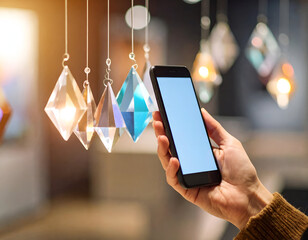 Shimmering Glass Prisms in Art Installation with Smartphone Display