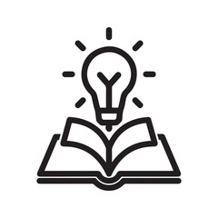 Knowledge and ideas icon with a lightbulb above an open book, symbolizing education, learning, and inspiration.