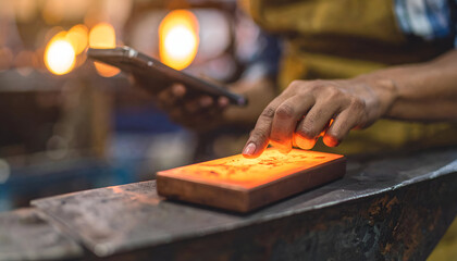 Close-up of Pulsing Copper Ingot on Steel Anvil with Warm Glow
