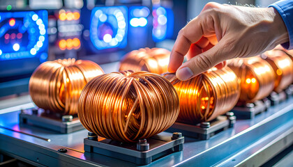 Close-Up of Copper Filaments Arcing in Transformer Coils Setup