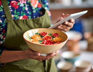 Artisan Ceramic Bowl with Colorful Glaze in Craftsman Hands