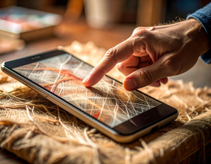 Intricate Fiber Mesh Patterns on Digital Canvas Displayed with Touch