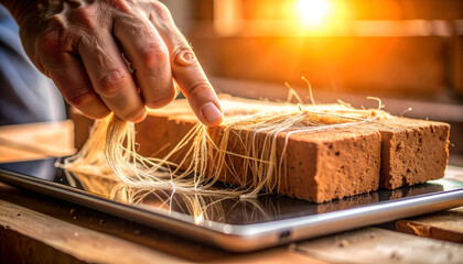 Close-Up of Fibers Entangled in Mortar Under Lamp Glow