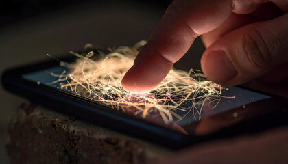 Macro Shot of Fibers Entangled in Mortar Illuminated by Lamp Glow