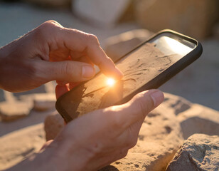 Detailed Examination of an Ancient Bone Tool Under Torchlight