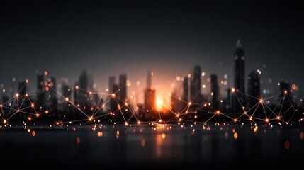 Abstract tech silhouette skyline with glowing circuits, symbolizing urban data infrastructure