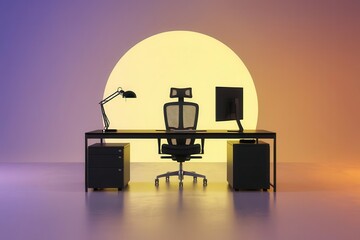 Ergonomic workspace setup with desk, computer and chair for office work