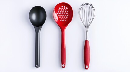 A black and red kitchen utensil set against a white background.