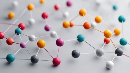 Abstract geometric network of colorful nodes and links, symbolizing innovation and connectivity in business.