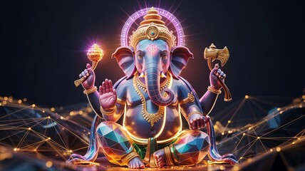 Lord Ganesha Digital Art – Hindu Deity of Wisdom, Prosperity