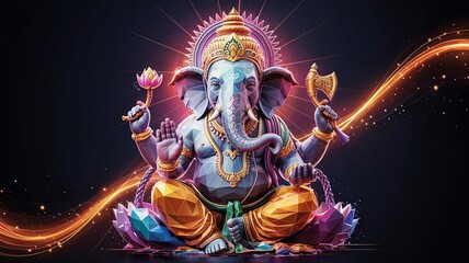 Lord Ganesha Digital Art – Hindu Deity of Wisdom, Prosperity
