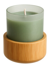 Eucalyptus-scented candle in a bamboo holder, perfect for a zen garden space.