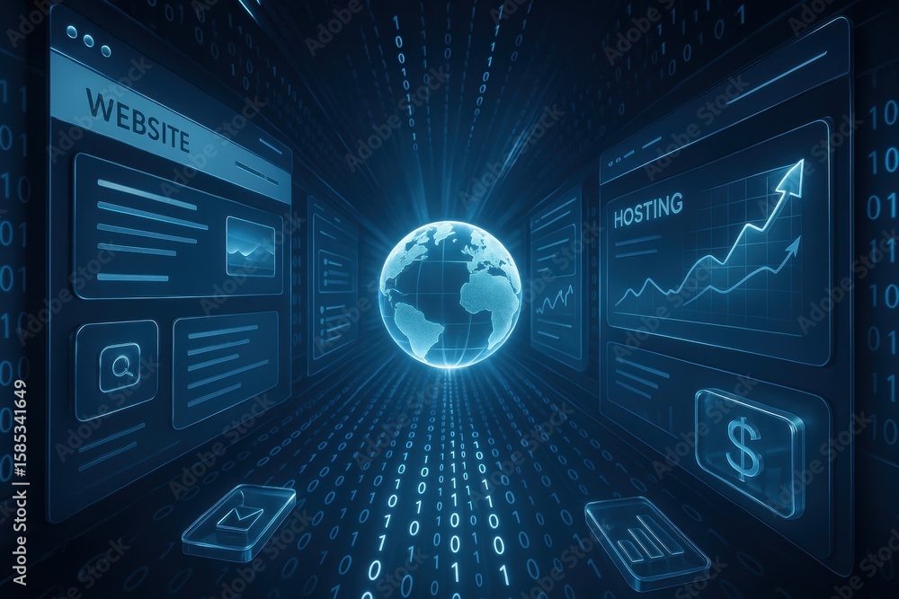 Poster digital world: a conceptual representation of the digital world showcasing the interconnectedness of