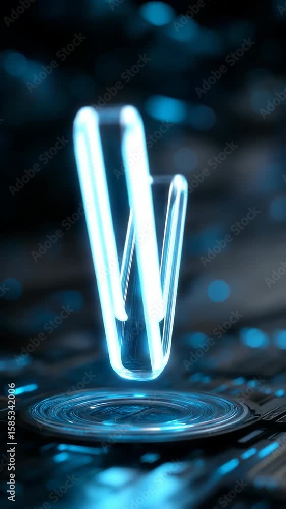 Poster a blue and green v is floating on a keyboard. the image has a futuristic and technological vibe, wit