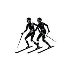 Naklejka premium Two skiers in silhouette racing down a slope isolated on a white background