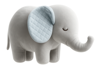 An elephant-shaped plush pillow with long, floppy ears, providing comfort on a nursery rocking chair.