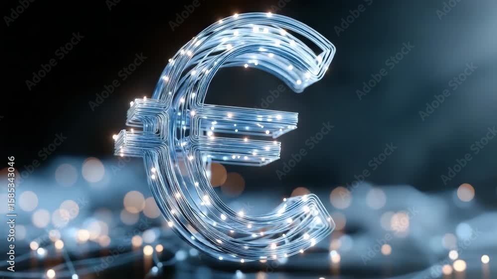 Poster a digital image of a euro with a metallic texture and a glowing effect. the image conveys a futurist