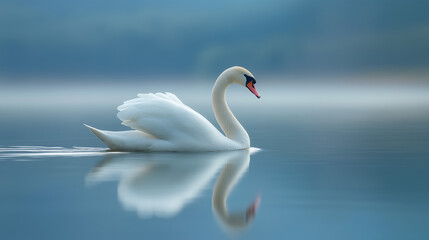 Obraz premium Graceful White Swan Gliding on Calm Water