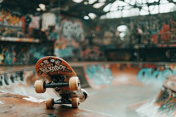 Skateboard in urban skatepark