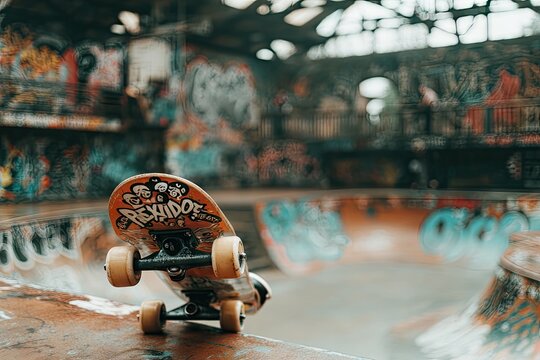 Skateboard in urban skatepark