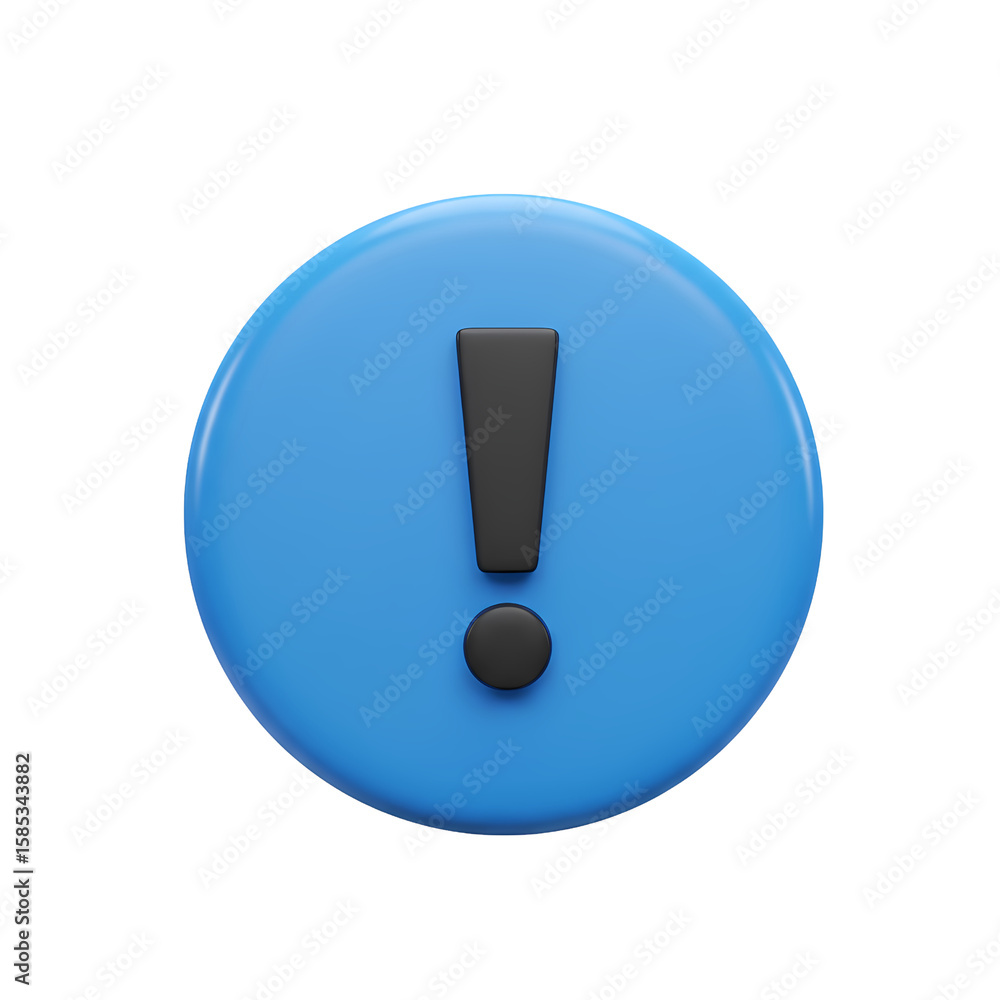 Fototapete Graphic rendering presents an exclamation point on a blue round background implying important information or notification, transparent background