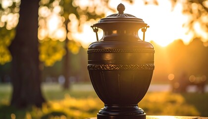 Urn at sunset in park