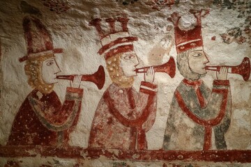 Naklejka premium Medieval wall-painting portraying mortals on their path to heaven