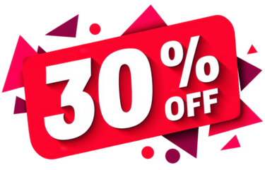 Discount promotion sticker with bold 30 percent off text in flat vector design