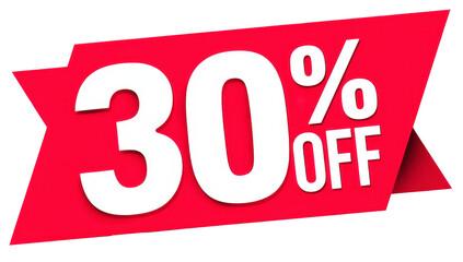 Bold red discount sticker showing thirty percent off for sales and promotions