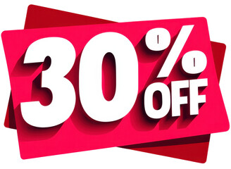 Discount offer sticker featuring 30 percent off sale in vibrant red colors