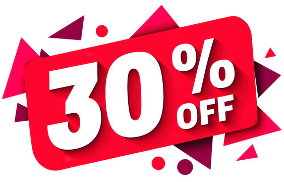 Discount promotion sticker with bold 30 percent off text in flat vector design