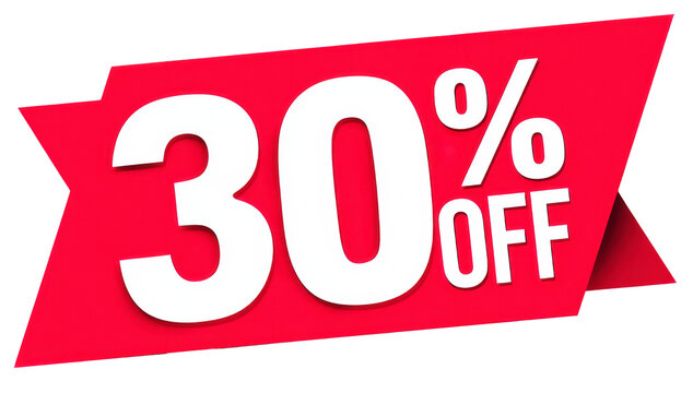 Bold red discount sticker showing thirty percent off for sales and promotions