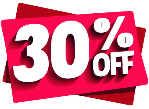 Discount offer sticker featuring 30 percent off sale in vibrant red colors