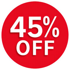 Bright red circular sticker displaying a 45 percent discount off sale item