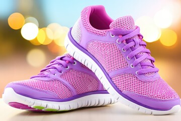 Pair of vibrant pink and purple running shoes