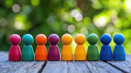 A colorful wooden block puzzle set against a blurred green background.