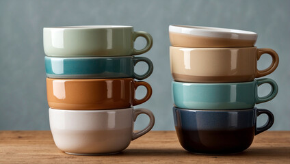 Ceramic mugs in minimalist style. Created using generative AI tools