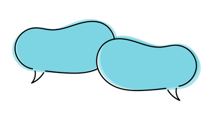 Two overlapping blue speech bubbles with black outlines on a white background